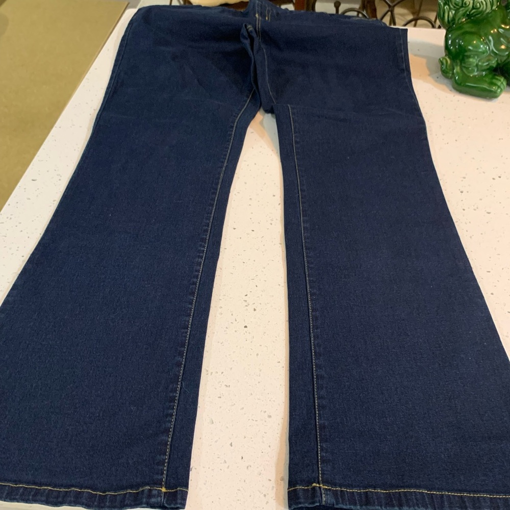 Woman Within Dark Blue Flared/Boot Cut Leg Stretch Jeans Sz. 14W